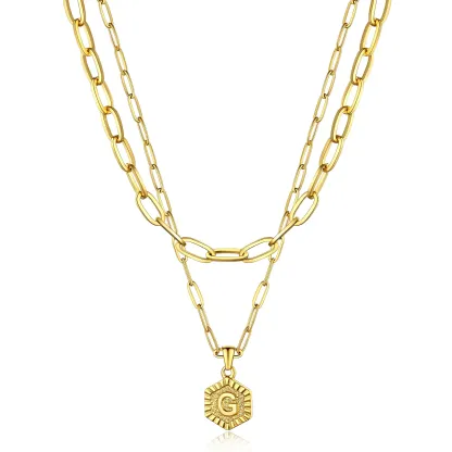 Colliers en Couche de 18K Or Initiales avec Chaîne Trousse-papiers Or G
