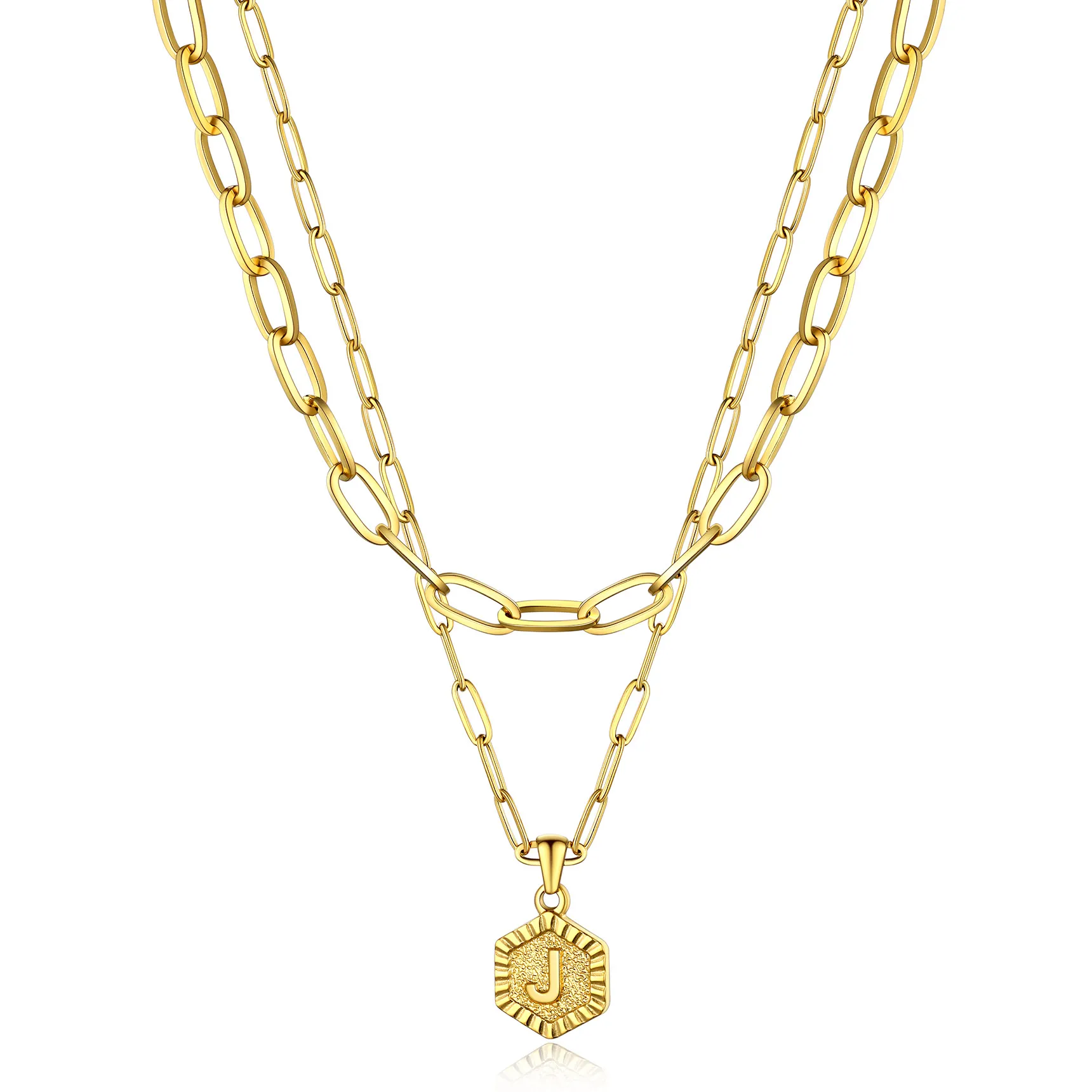 Colliers en Couche de 18K Or Initiales avec Chaîne Trousse-papiers Or J