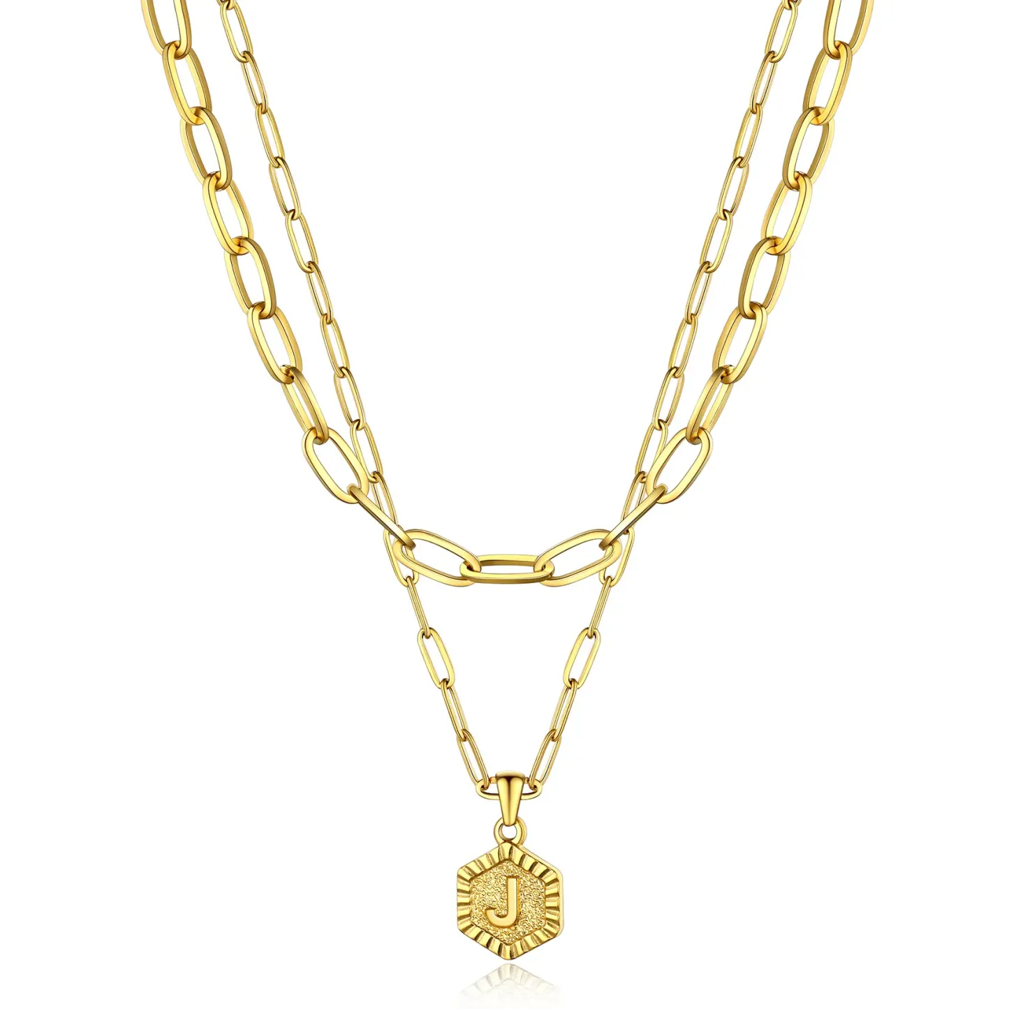 Colliers en Couche de 18K Or Initiales avec Chaîne Trousse-papiers Or J