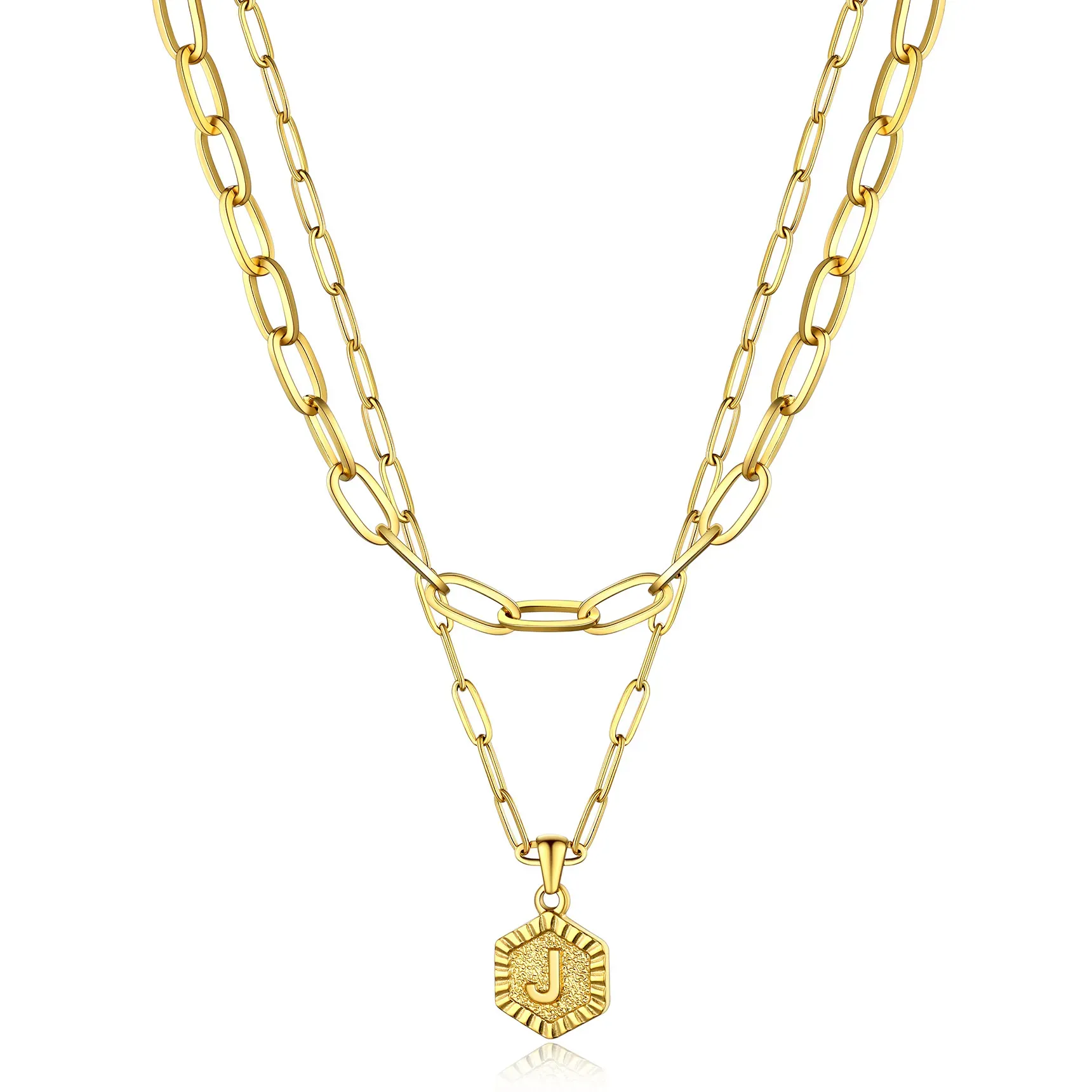 Colliers en Couche de 18K Or Initiales avec Chaîne Trousse-papiers Or J