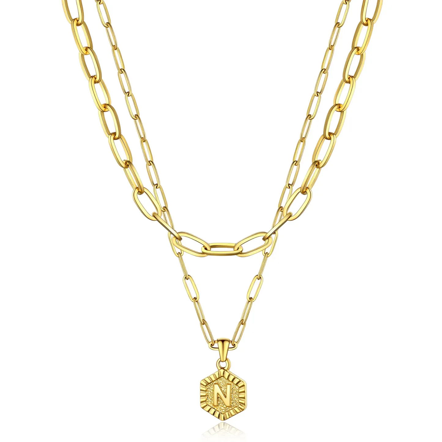 Colliers en Couche de 18K Or Initiales avec Chaîne Trousse-papiers Or N