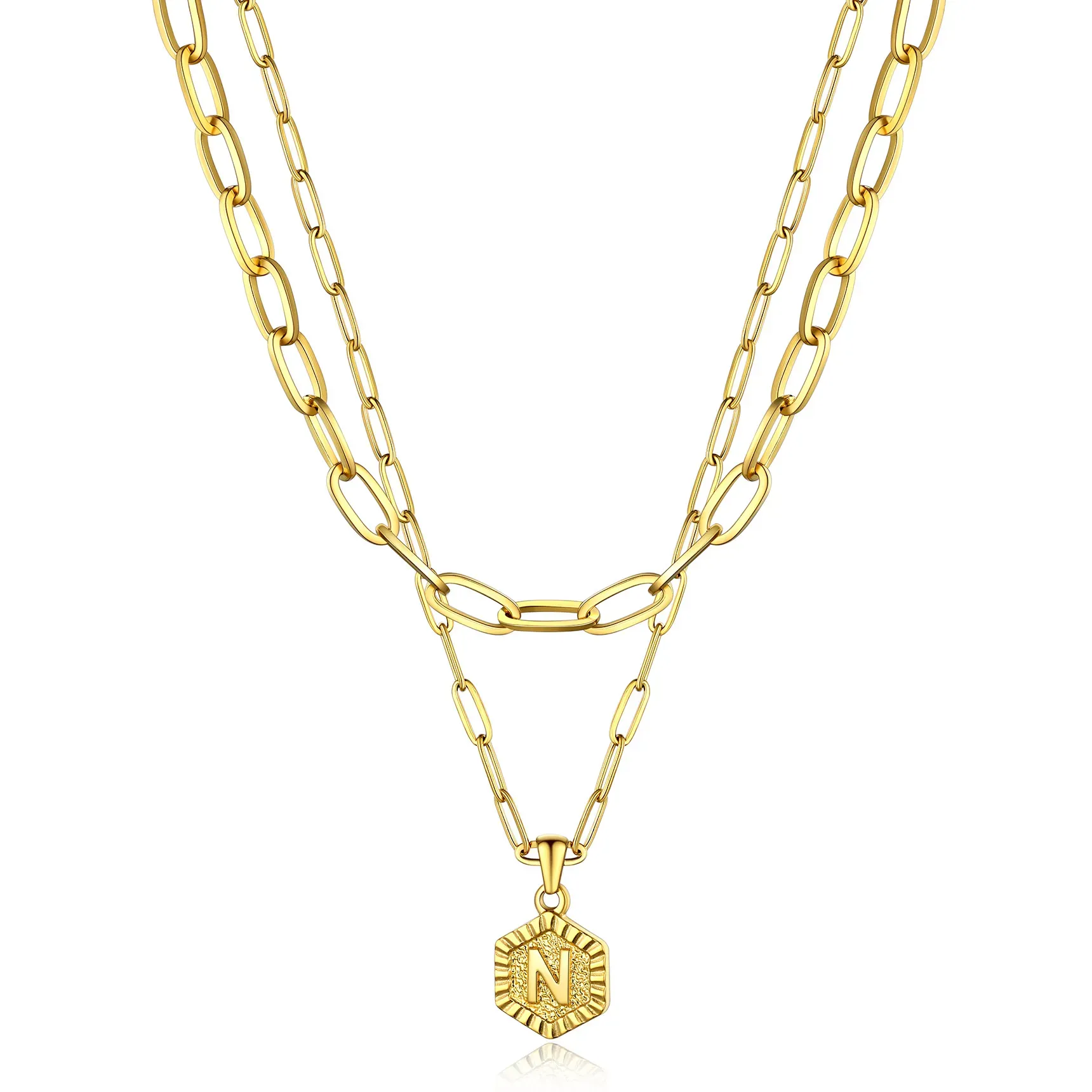 Colliers en Couche de 18K Or Initiales avec Chaîne Trousse-papiers Or N