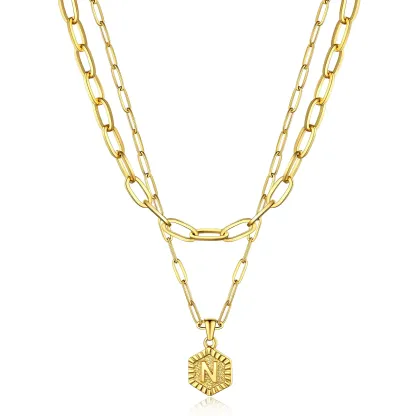 Colliers en Couche de 18K Or Initiales avec Chaîne Trousse-papiers Or N