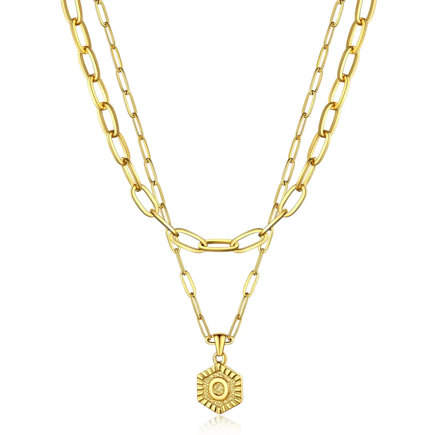 Colliers en Couche de 18K Or Initiales avec Chaîne Trousse-papiers Or O