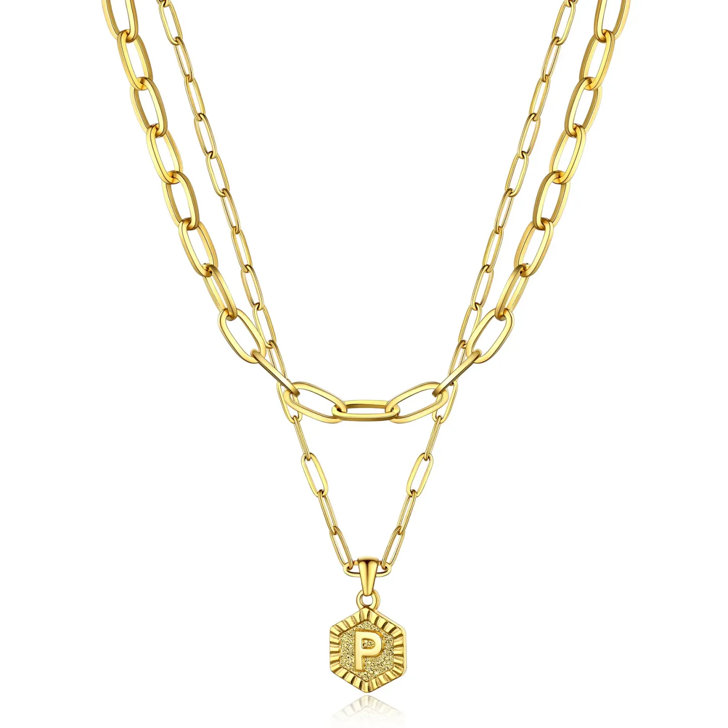 Colliers en Couche de 18K Or Initiales avec Chaîne Trousse-papiers Or P