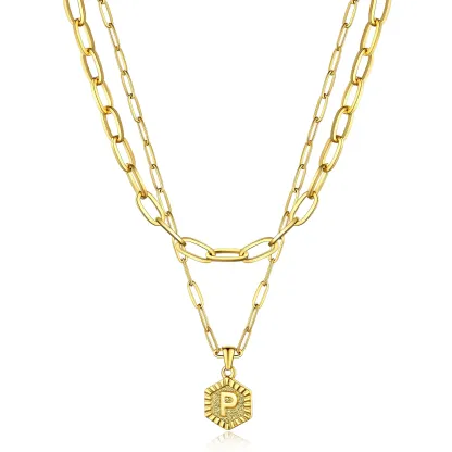 Colliers en Couche de 18K Or Initiales avec Chaîne Trousse-papiers Or P