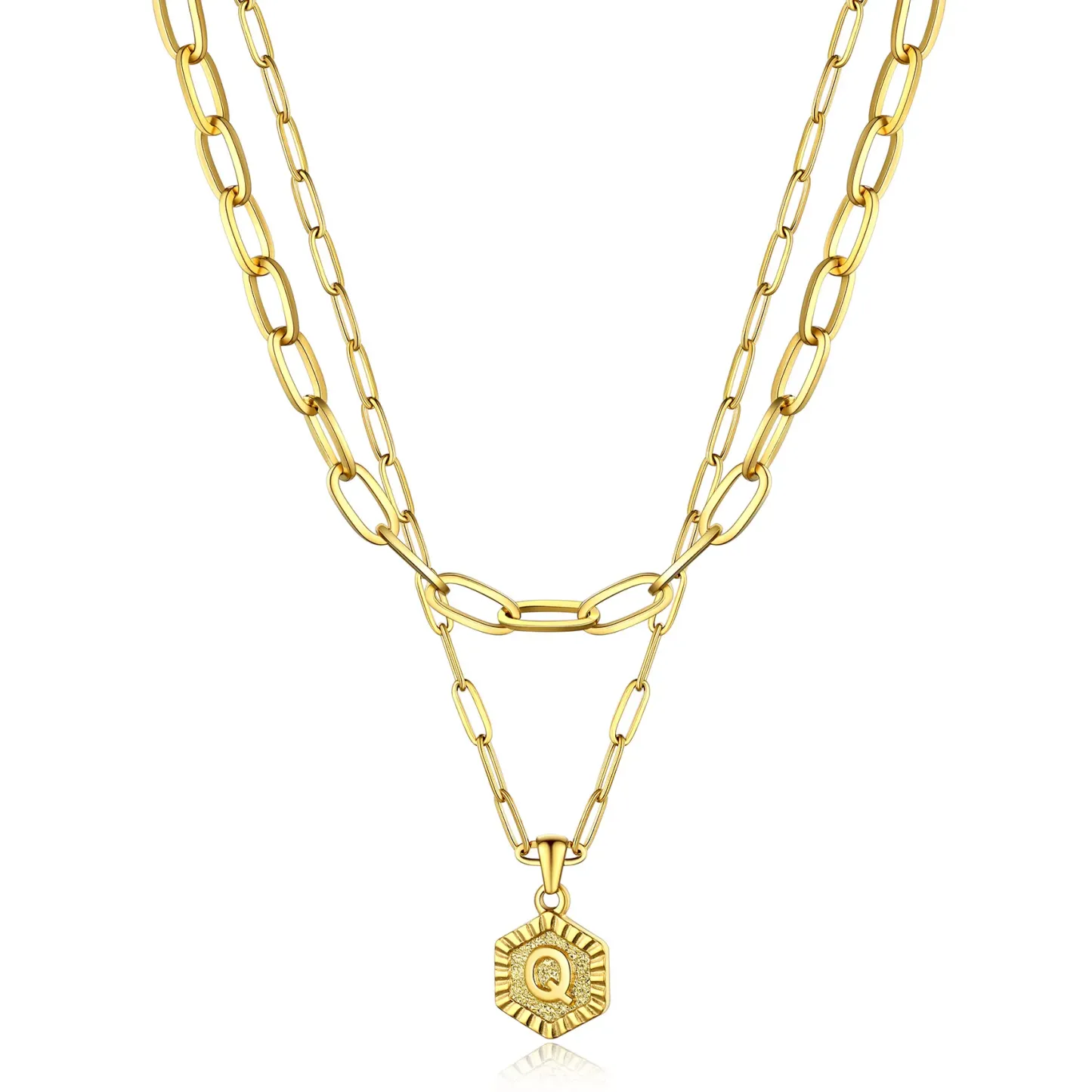 Colliers en Couche de 18K Or Initiales avec Chaîne Trousse-papiers Or Q