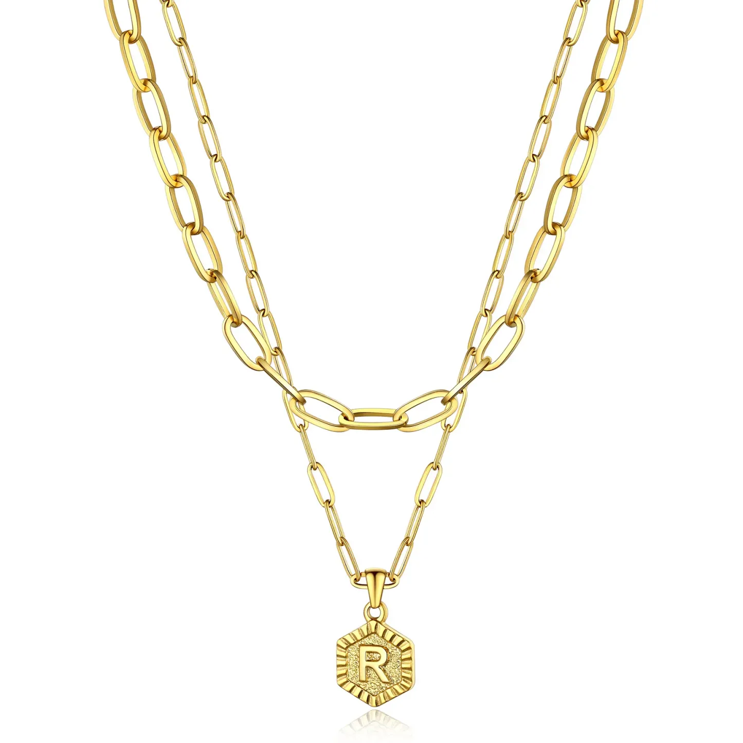 Colliers en Couche de 18K Or Initiales avec Chaîne Trousse-papiers Or R