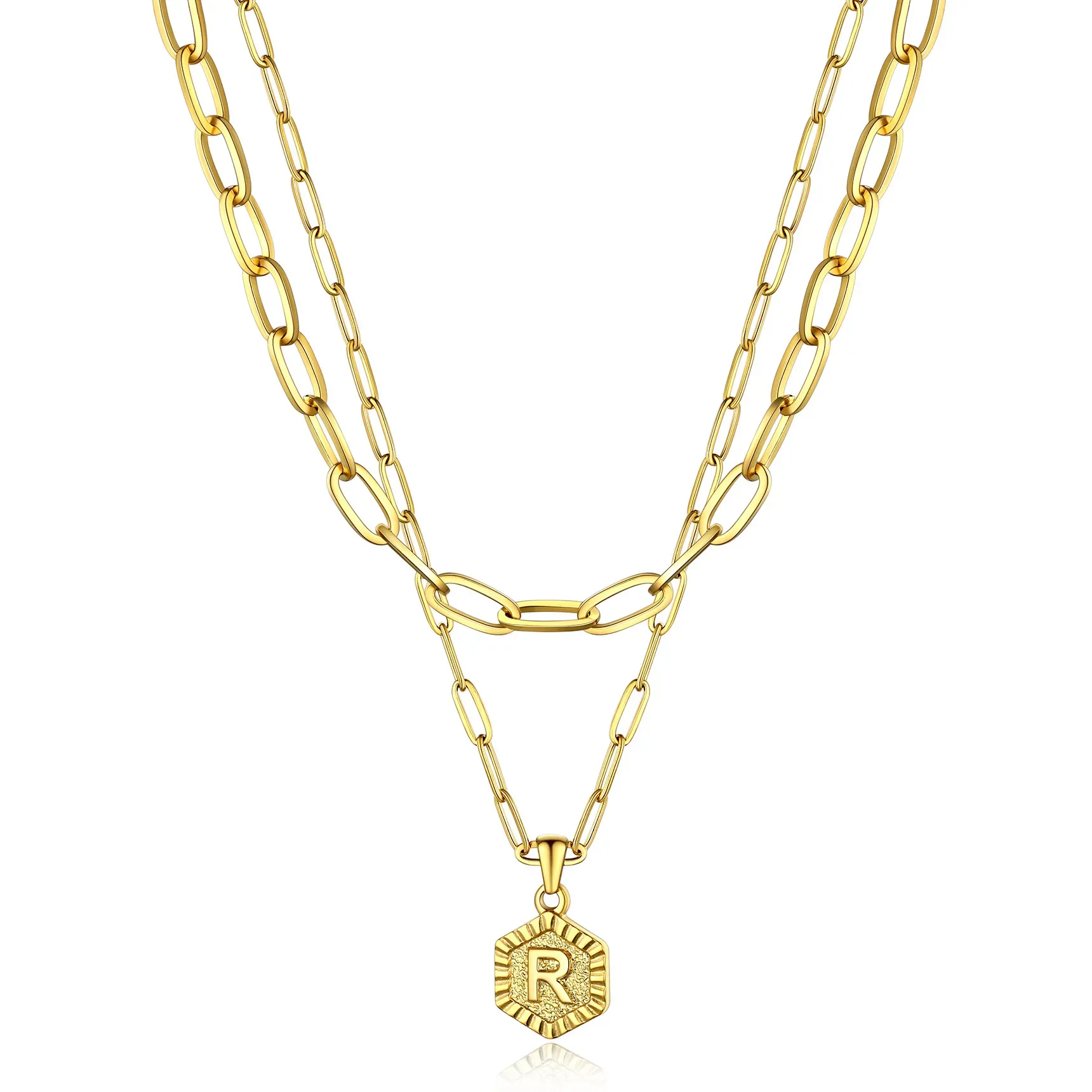 Colliers en Couche de 18K Or Initiales avec Chaîne Trousse-papiers Or R