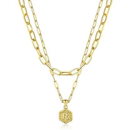 Colliers en Couche de 18K Or Initiales avec Chaîne Trousse-papiers Or R