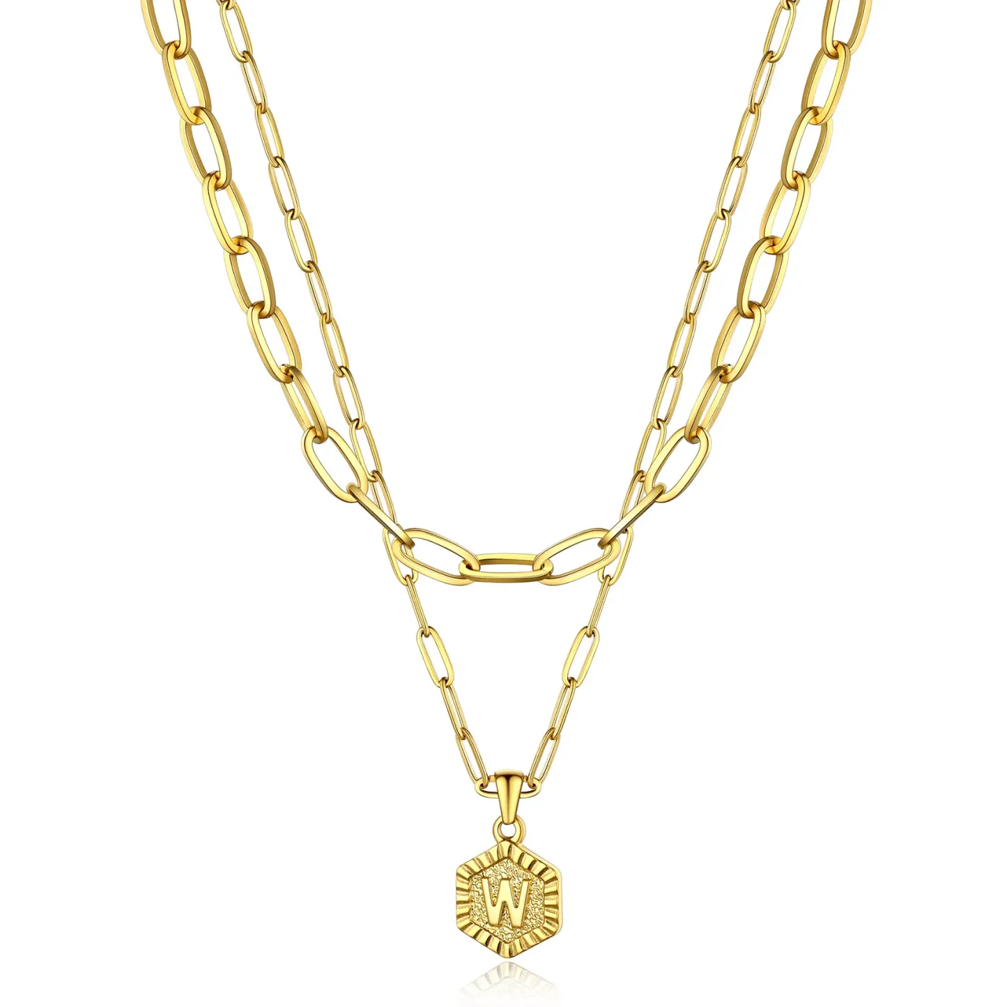 Colliers en Couche de 18K Or Initiales avec Chaîne Trousse-papiers Or W