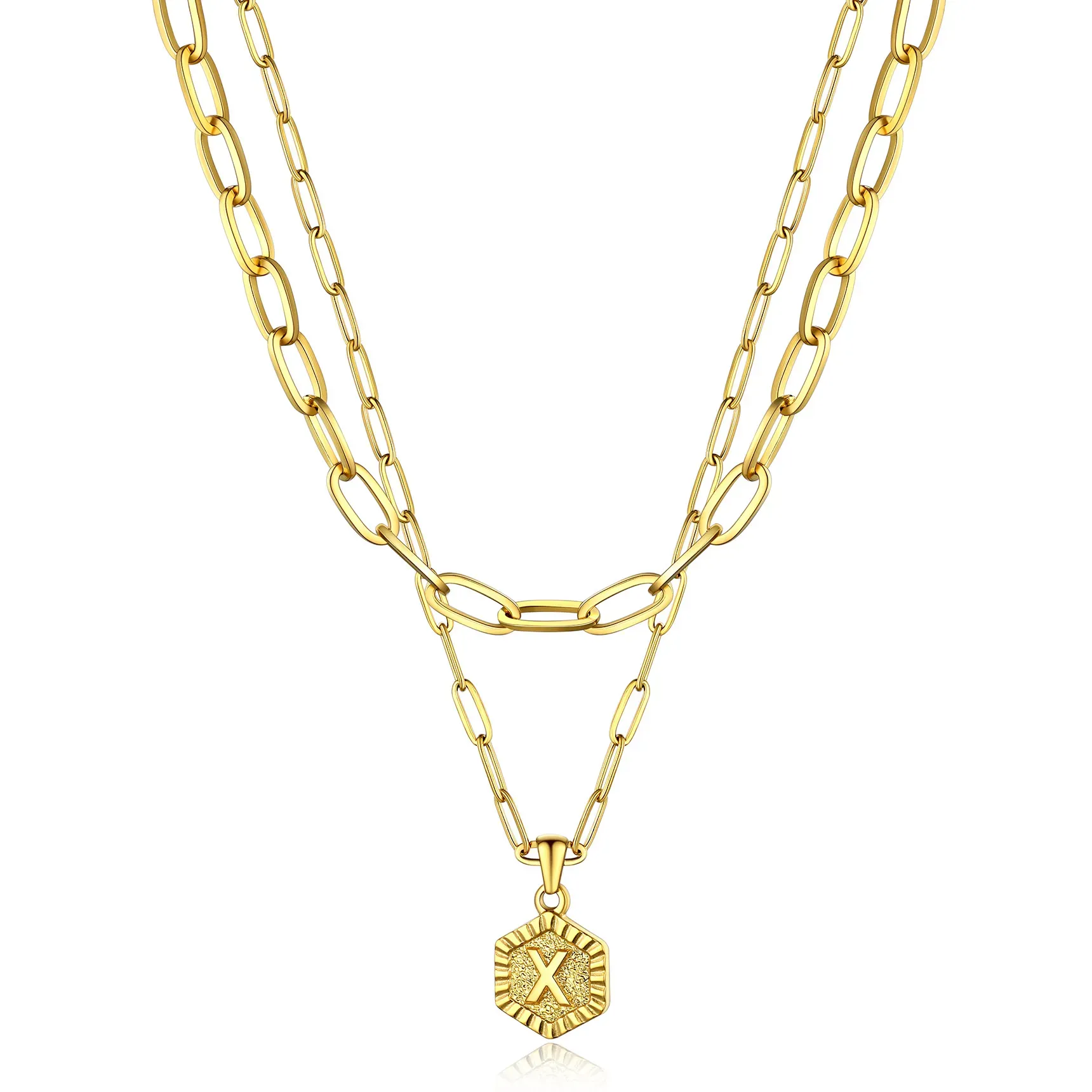 Colliers en Couche de 18K Or Initiales avec Chaîne Trousse-papiers Or X