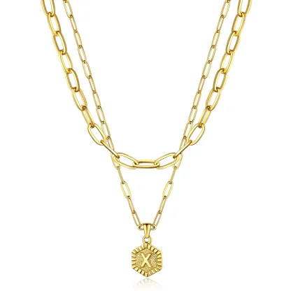 Colliers en Couche de 18K Or Initiales avec Chaîne Trousse-papiers Or X