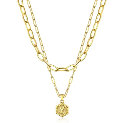 Colliers en Couche de 18K Or Initiales avec Chaîne Trousse-papiers Or Y