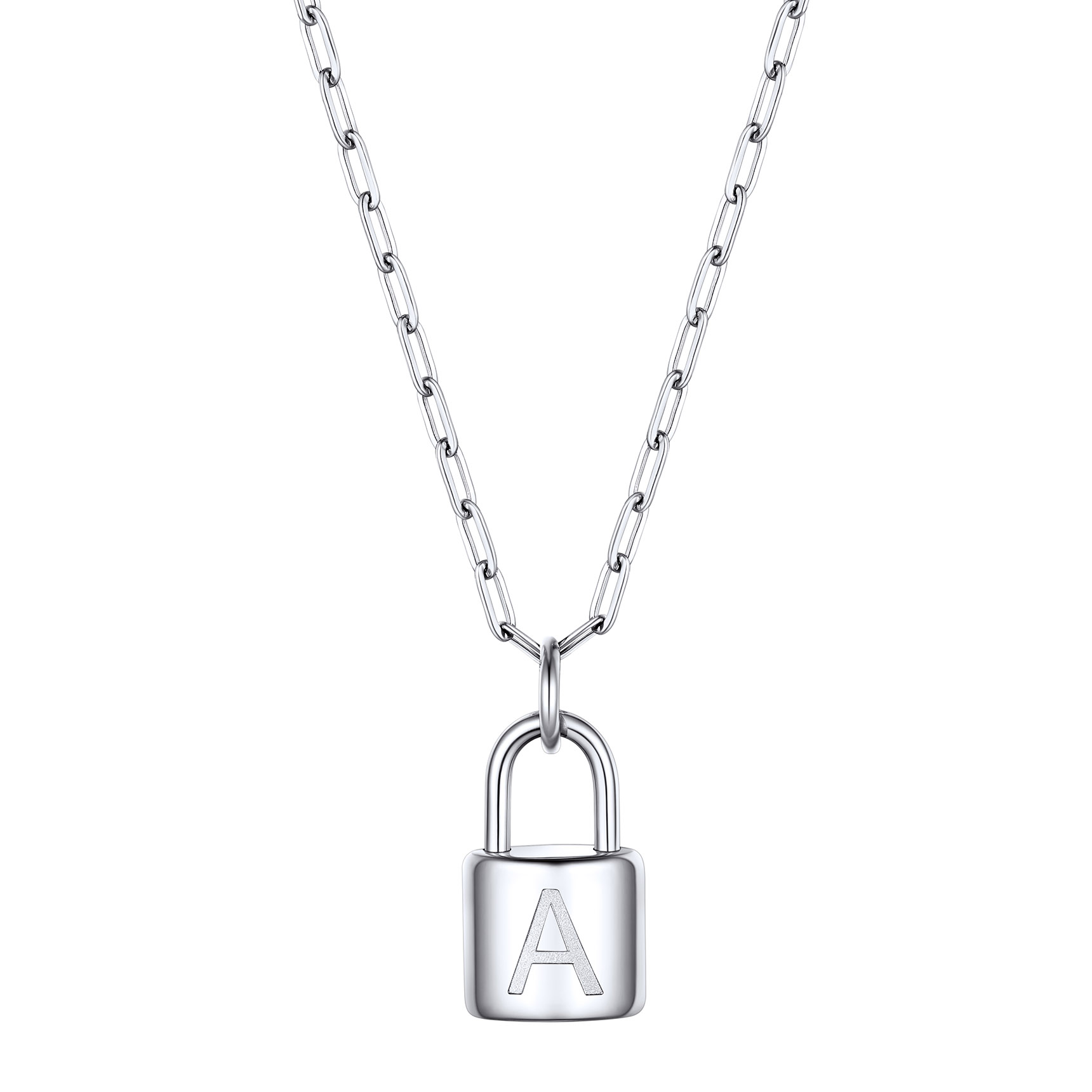 Collier Initiale Cadenas en Acier Inoxydable pour Femme