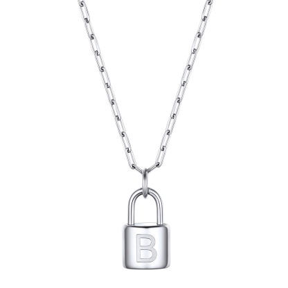 Collier Initiale Cadenas en Acier Inoxydable pour Femme Argenté B