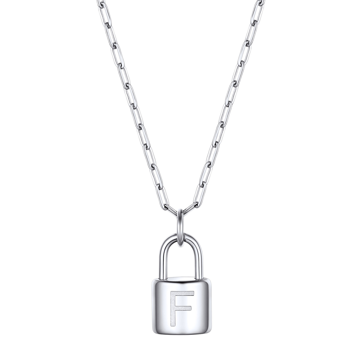 Collier Initiale Cadenas en Acier Inoxydable pour Femme Argenté F