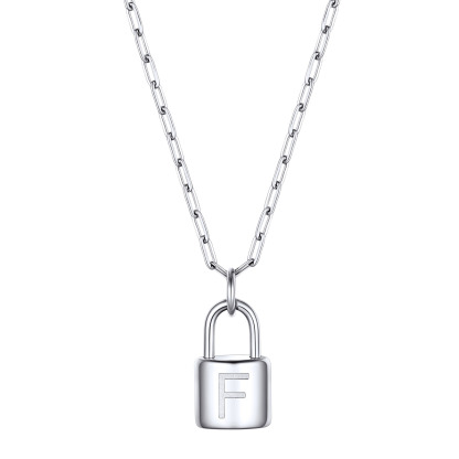 Collier Initiale Cadenas en Acier Inoxydable pour Femme Argenté F