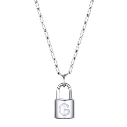 Collier Initiale Cadenas en Acier Inoxydable pour Femme Argenté G