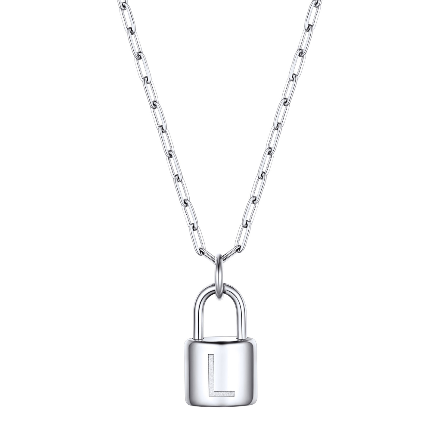 Collier Initiale Cadenas en Acier Inoxydable pour Femme Argenté L