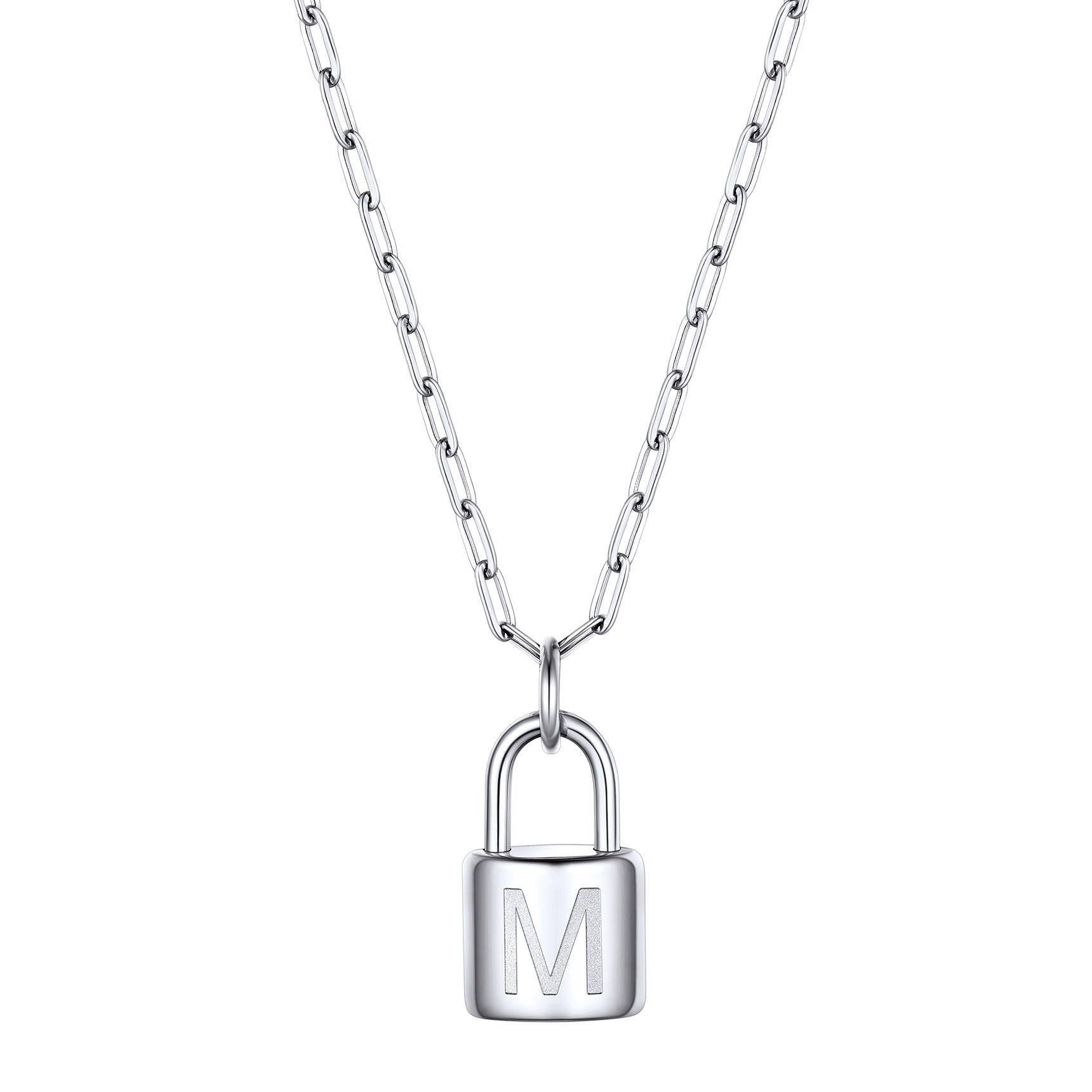 Collier Initiale Cadenas en Acier Inoxydable pour Femme Argenté M
