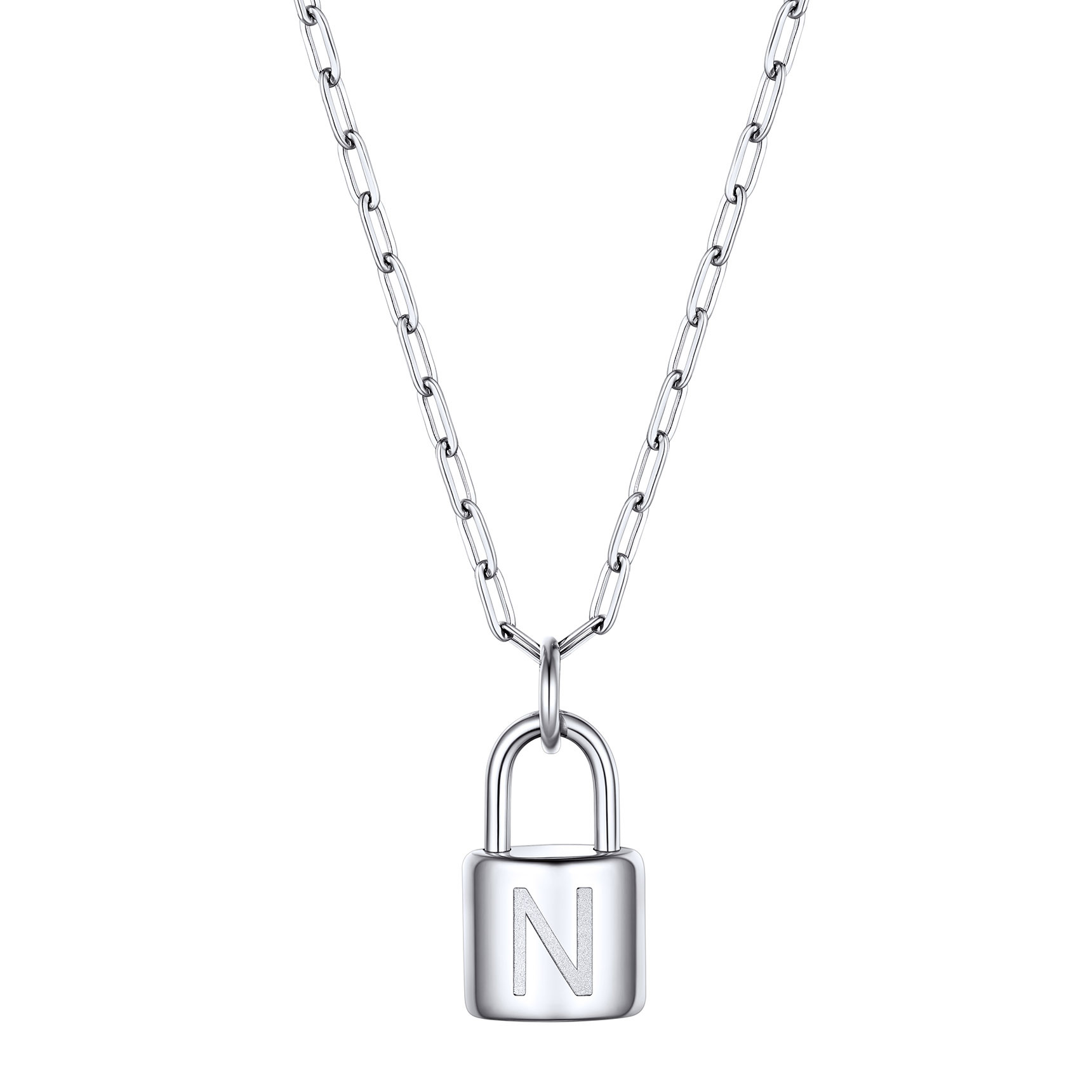 Collier Initiale Cadenas en Acier Inoxydable pour Femme Argenté N