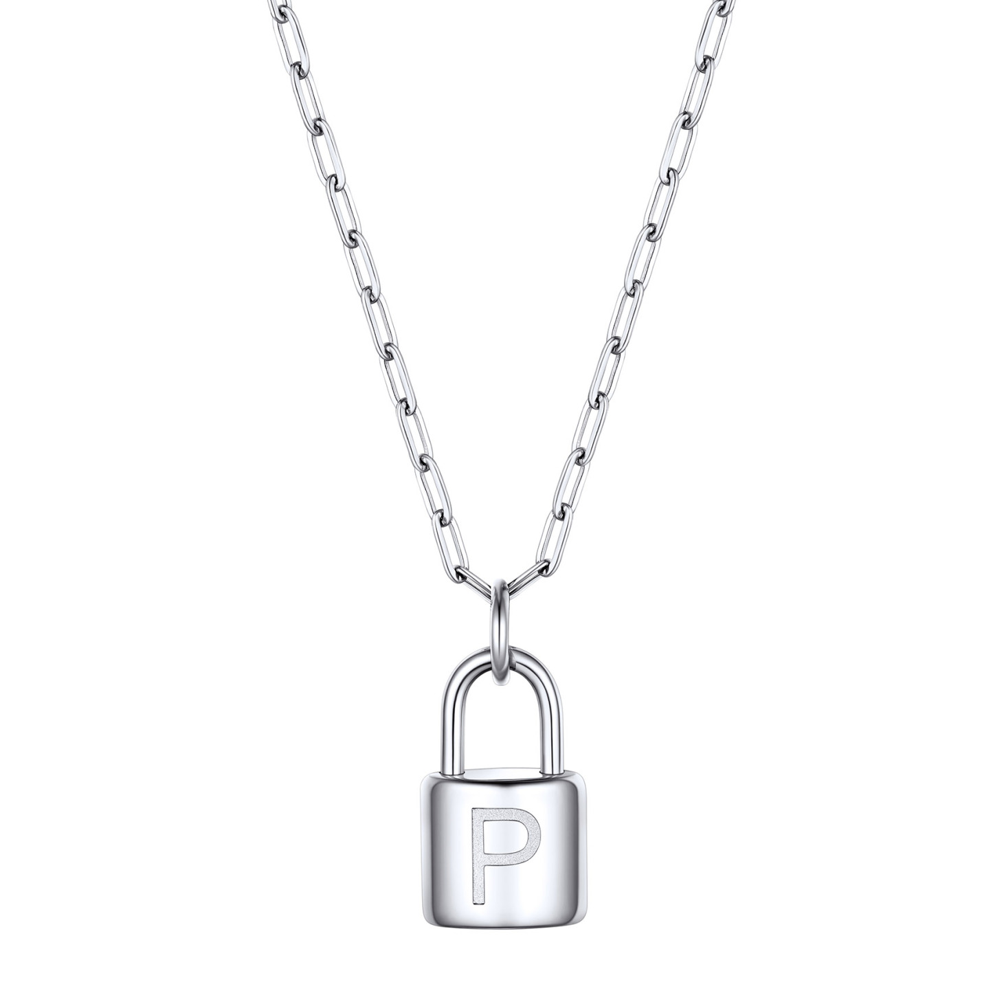 Collier Initiale Cadenas en Acier Inoxydable pour Femme Argenté P