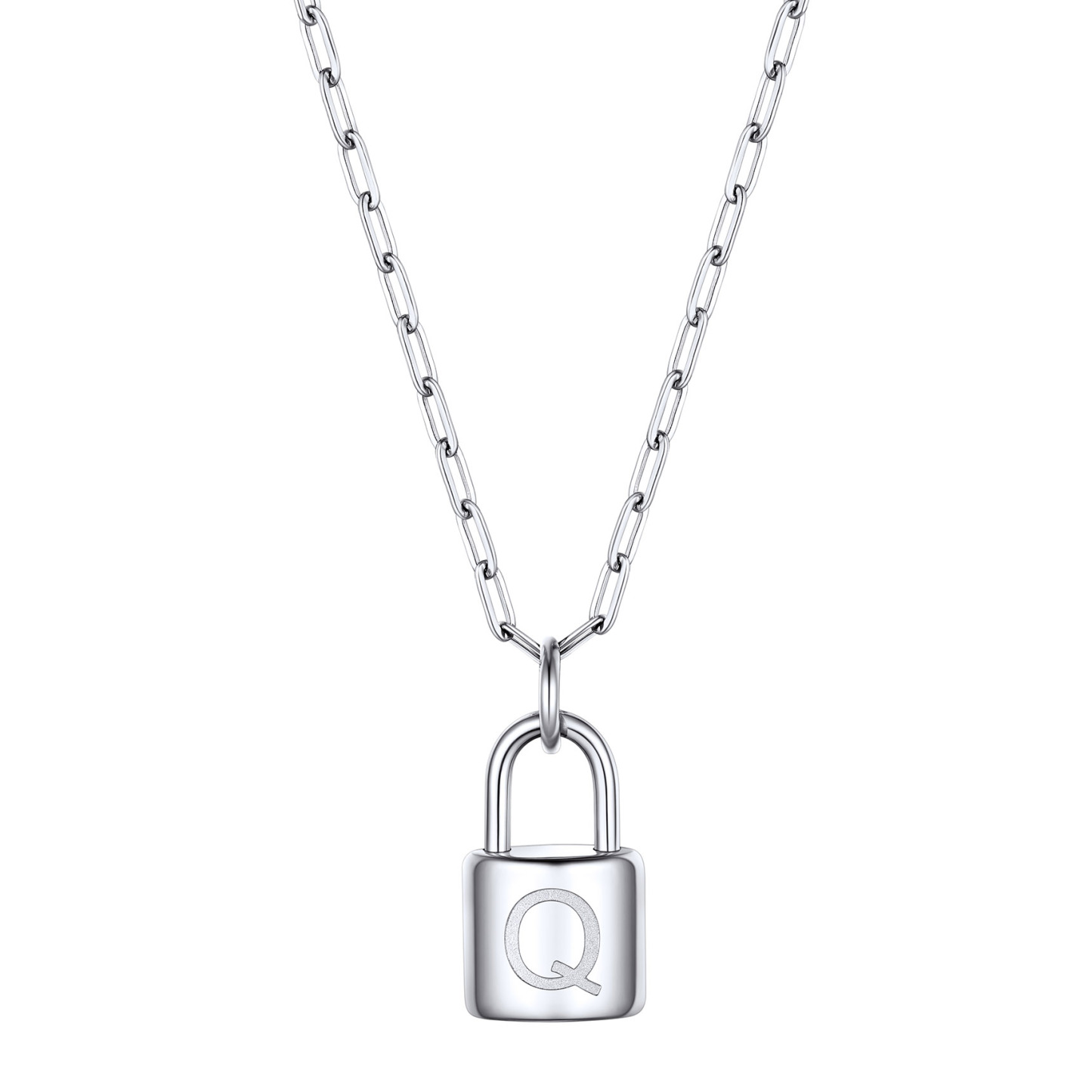 Collier Initiale Cadenas en Acier Inoxydable pour Femme Argenté Q