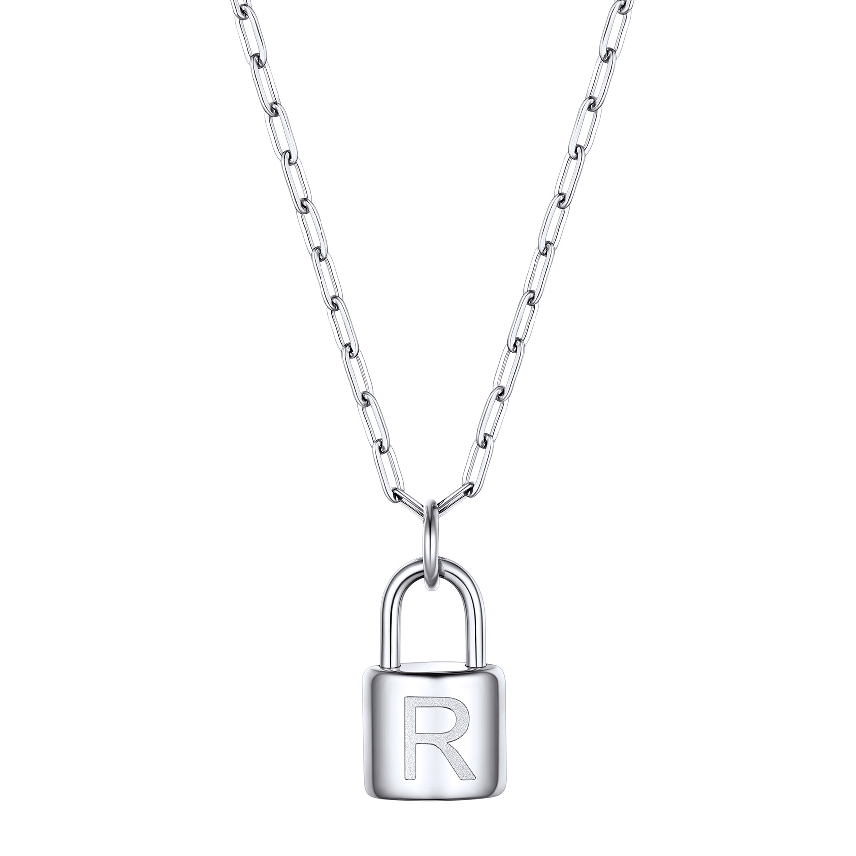 Collier Initiale Cadenas en Acier Inoxydable pour Femme Argenté R
