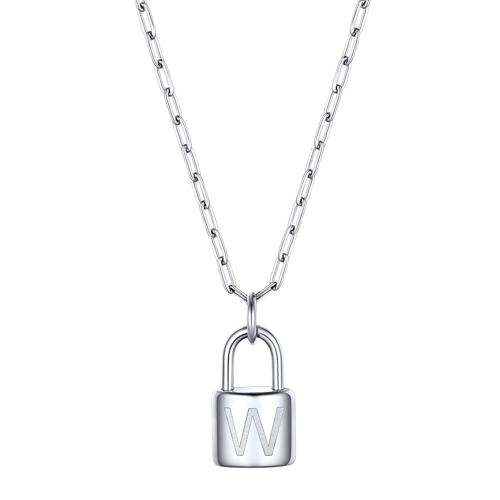 Collier Initiale Cadenas en Acier Inoxydable pour Femme Argenté W