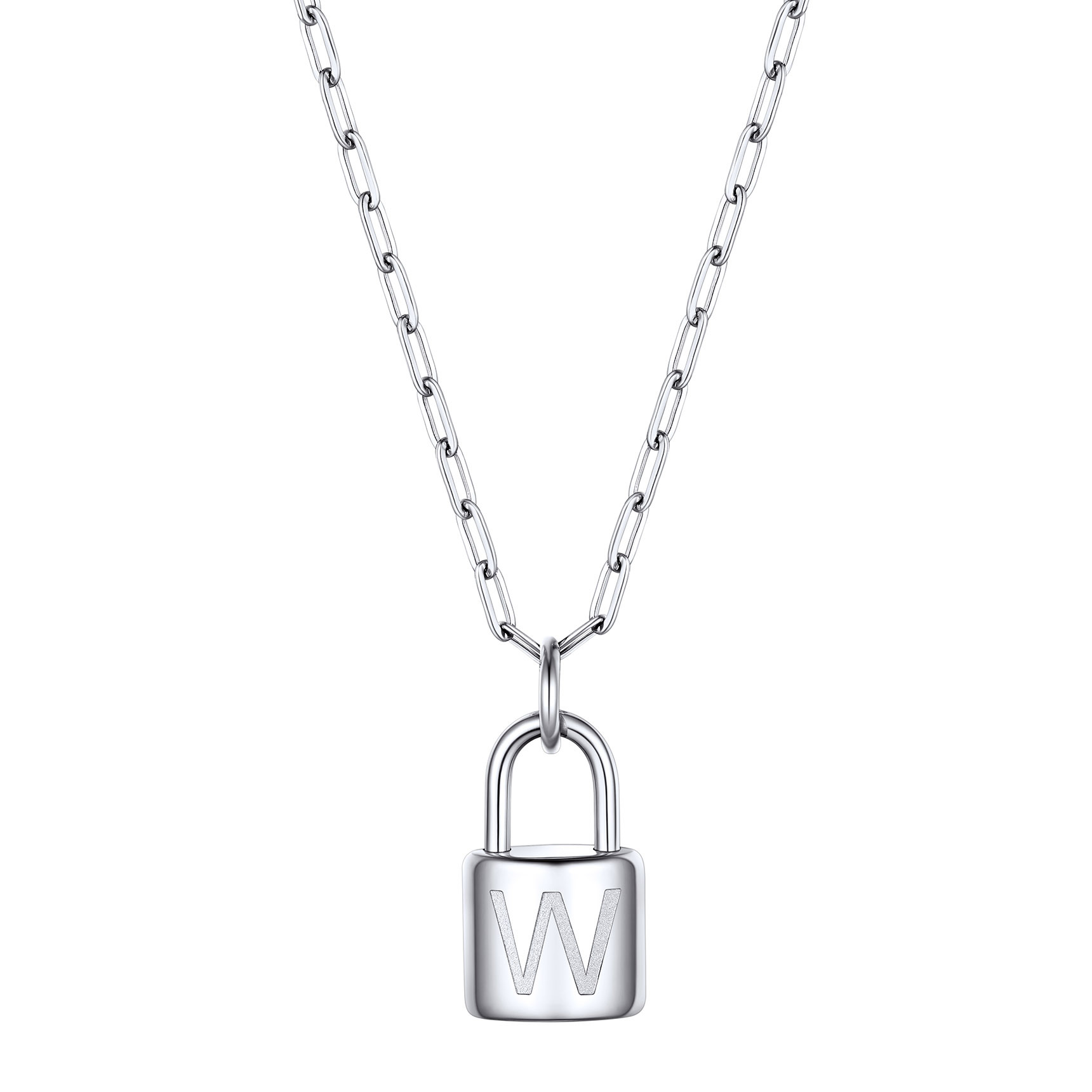 Collier Initiale Cadenas en Acier Inoxydable pour Femme Argenté W