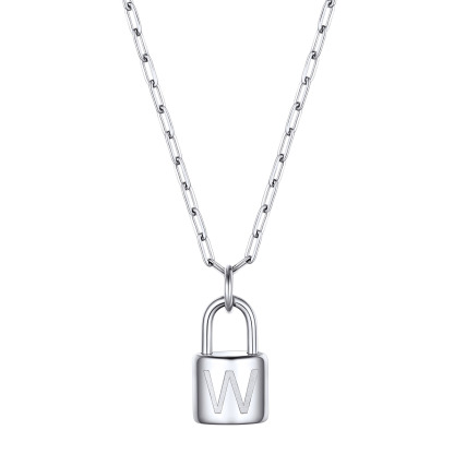 Collier Initiale Cadenas en Acier Inoxydable pour Femme Argenté W