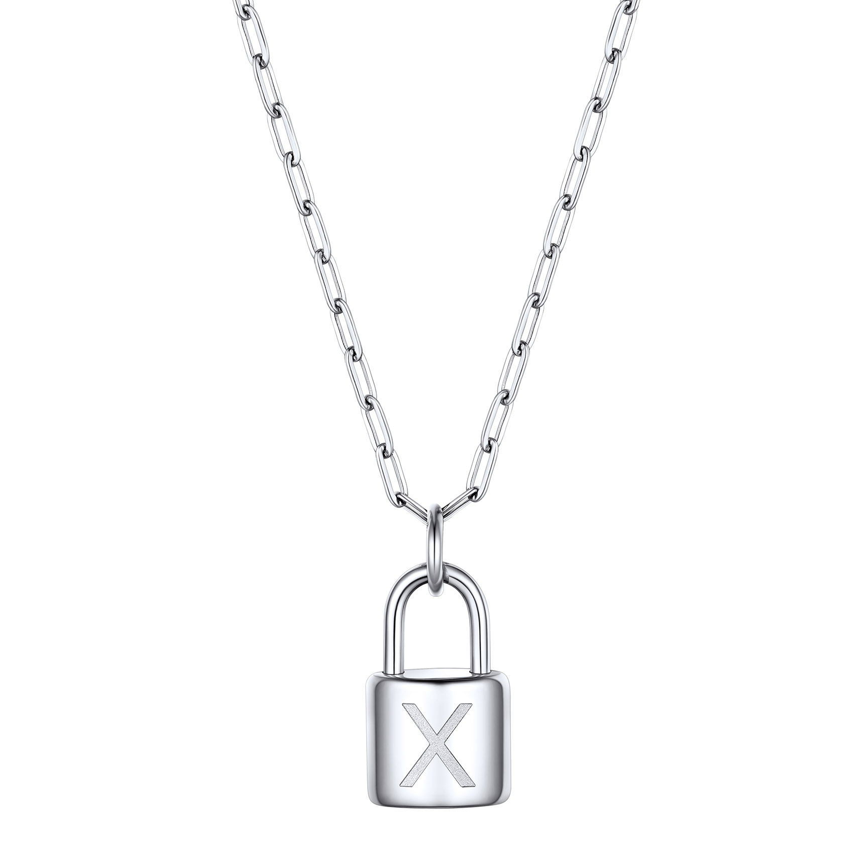 Collier Initiale Cadenas en Acier Inoxydable pour Femme Argenté X