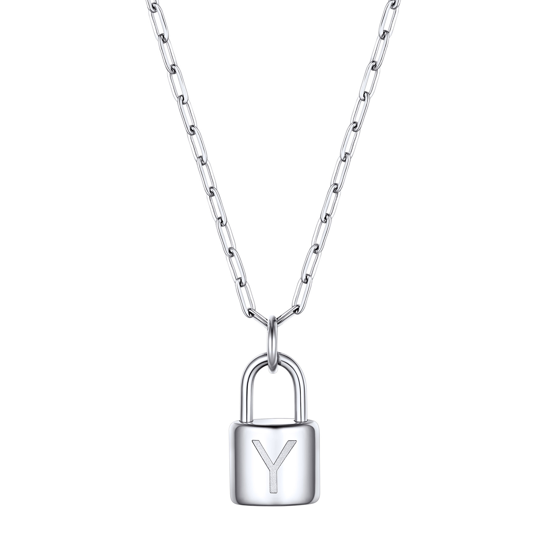 Collier Initiale Cadenas en Acier Inoxydable pour Femme Argenté Y