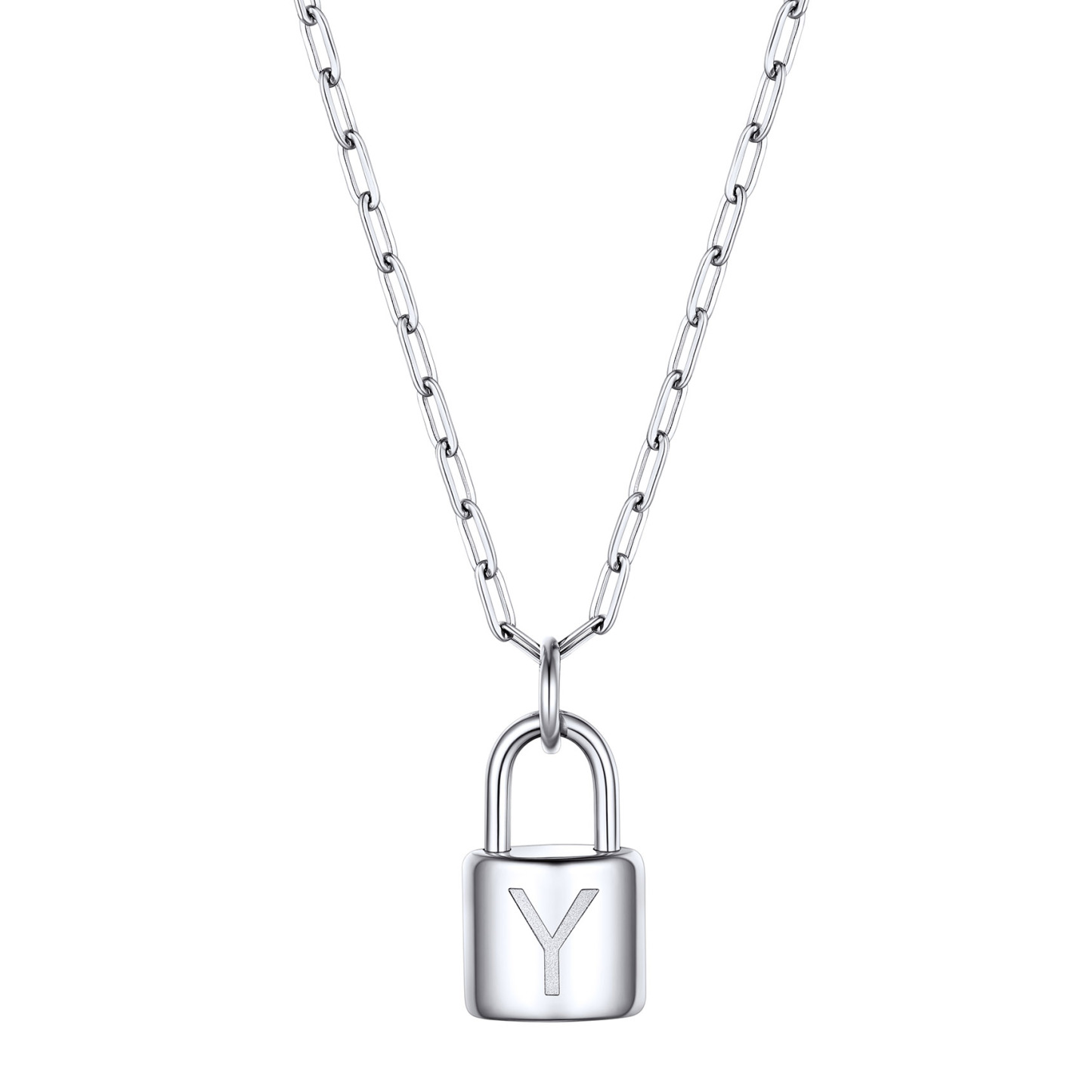 Collier Initiale Cadenas en Acier Inoxydable pour Femme Argenté Y