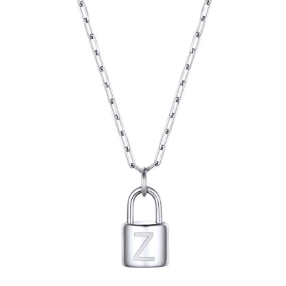 Collier Initiale Cadenas en Acier Inoxydable pour Femme Argenté Z