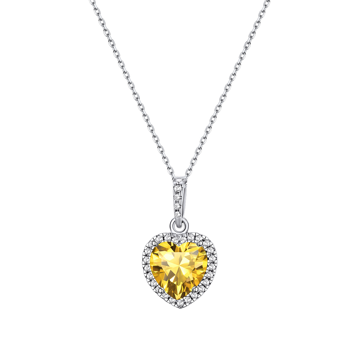 Collier pendentif cœur Halo avec Pierre de Naissance en Argent Sterling Novembre-Topaze