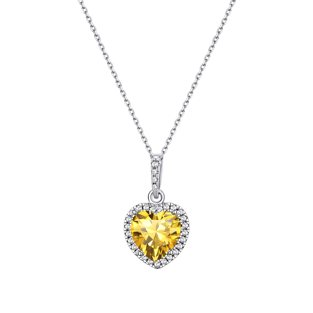 Collier pendentif cœur Halo avec Pierre de Naissance en Argent Sterling Novembre-Topaze