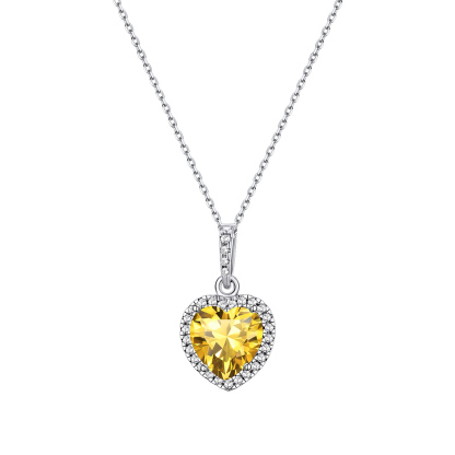 Collier pendentif cœur Halo avec Pierre de Naissance en Argent Sterling Novembre-Topaze