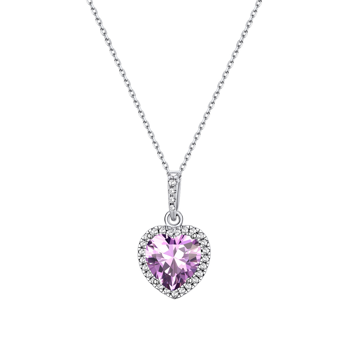 Collier pendentif cœur Halo avec Pierre de Naissance en Argent Sterling Juin-Alexandrite