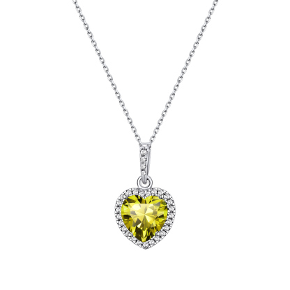 Collier pendentif cœur Halo avec Pierre de Naissance en Argent Sterling Août-Péridot 