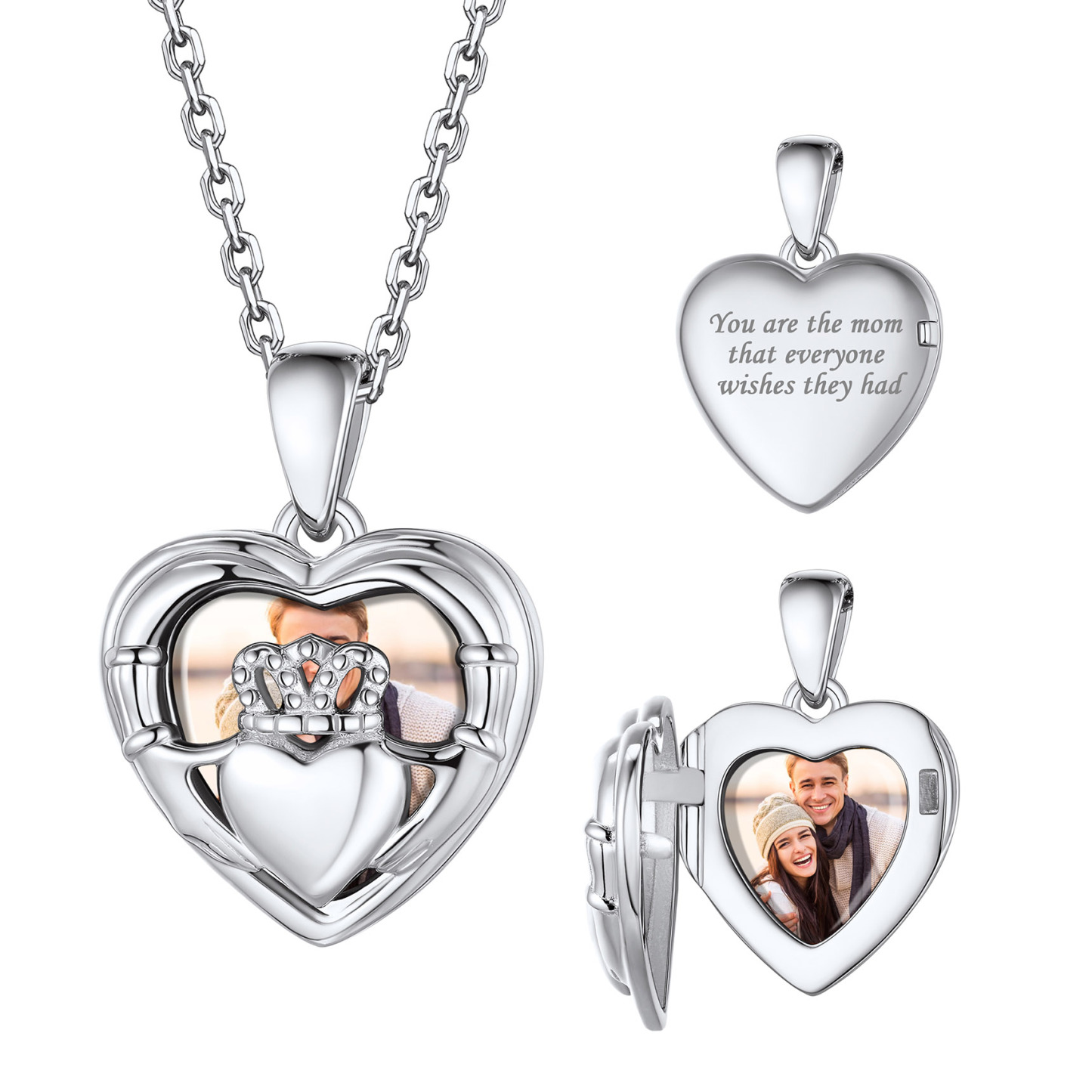 Collier Médaillon Pendentif Cœur Personnalisé avec Photo en Argent Sterling Argenté