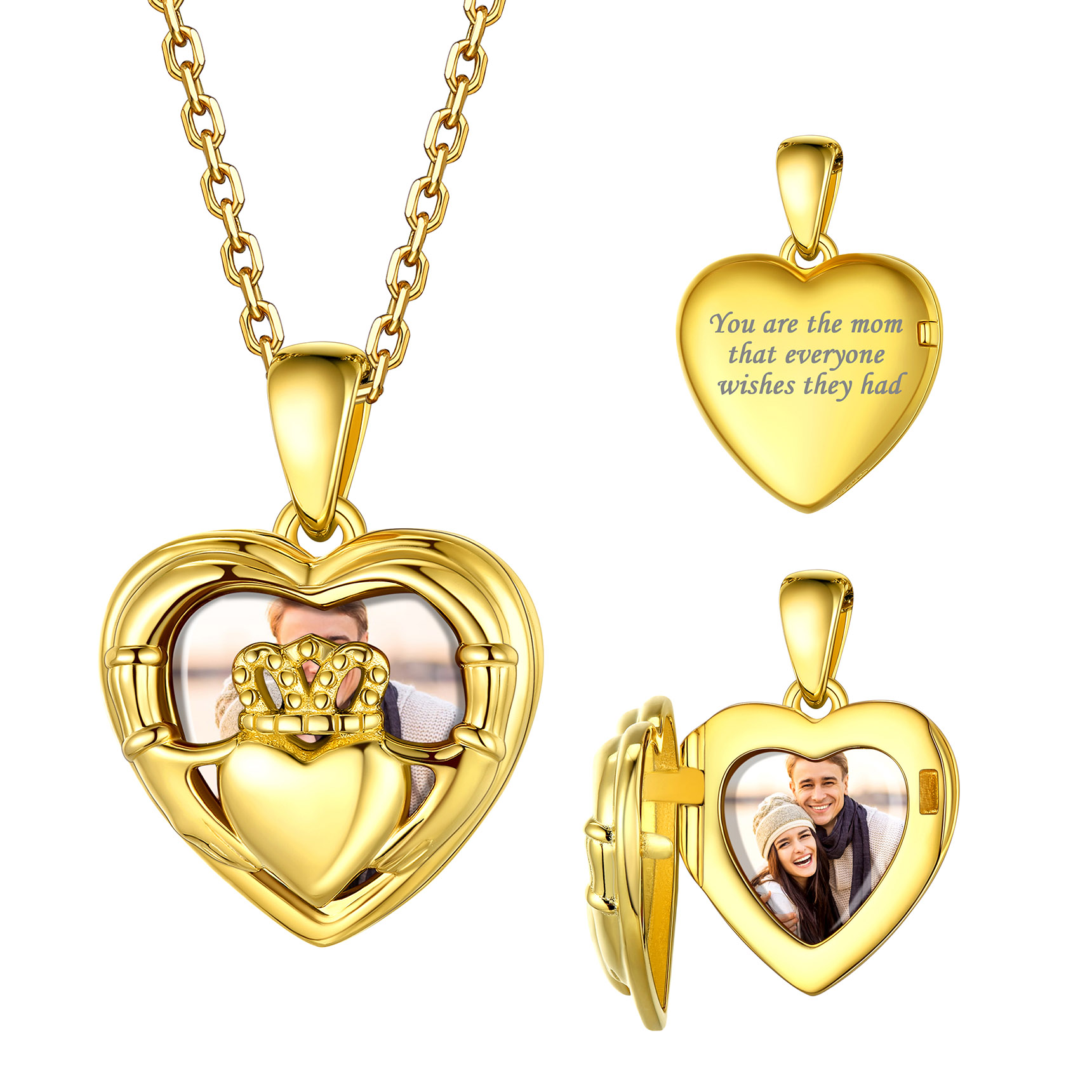 Collier Médaillon Pendentif Cœur Personnalisé avec Photo en Argent Sterling Or