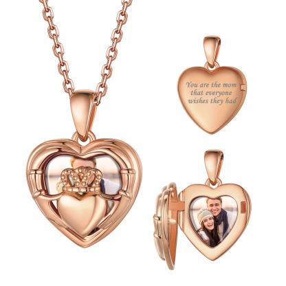 Collier Médaillon Pendentif Cœur Personnalisé avec Photo en Argent Sterling Or Rose