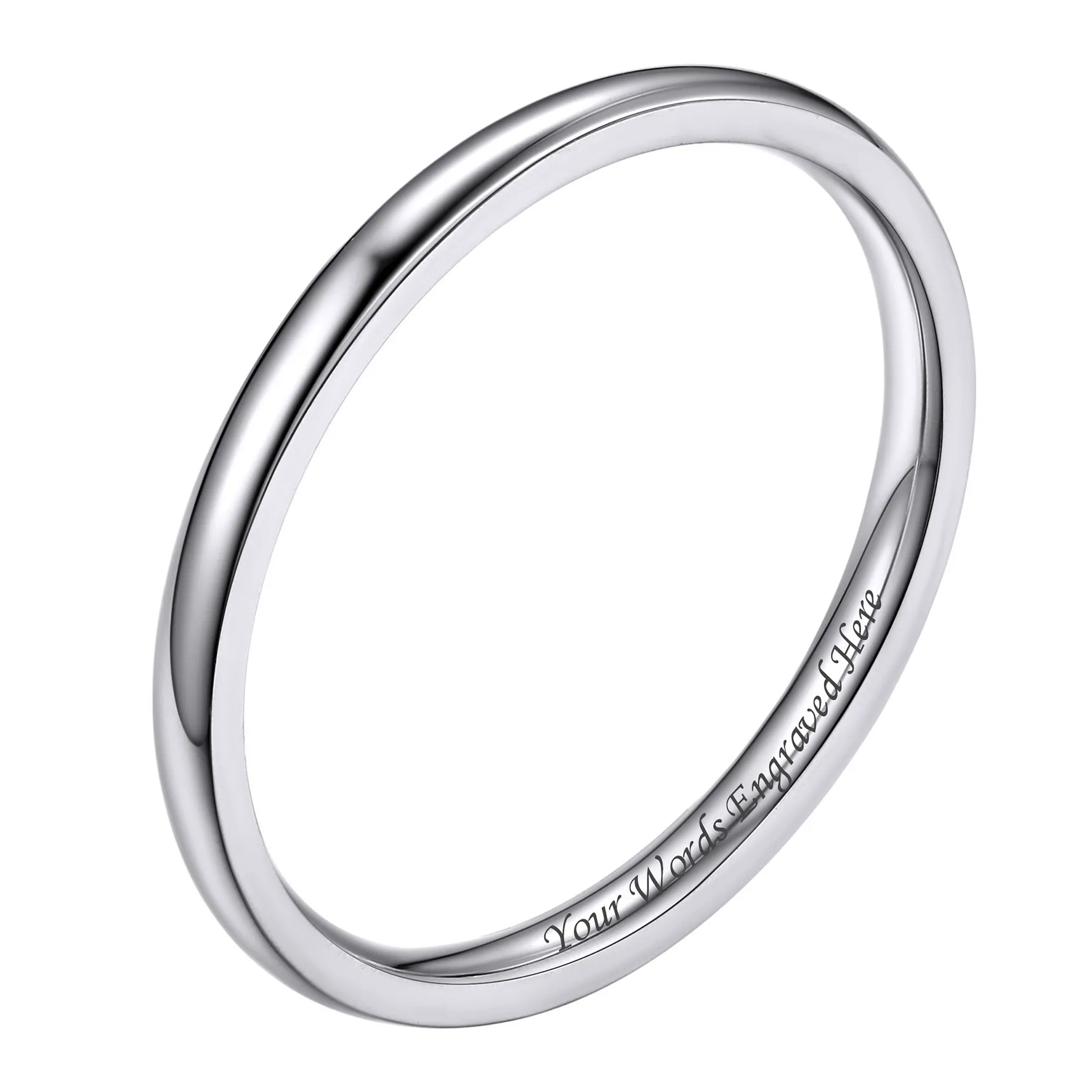 Bague Simple Personnalisée en Acier Inoxydable pour Mariage Argenté 2mm