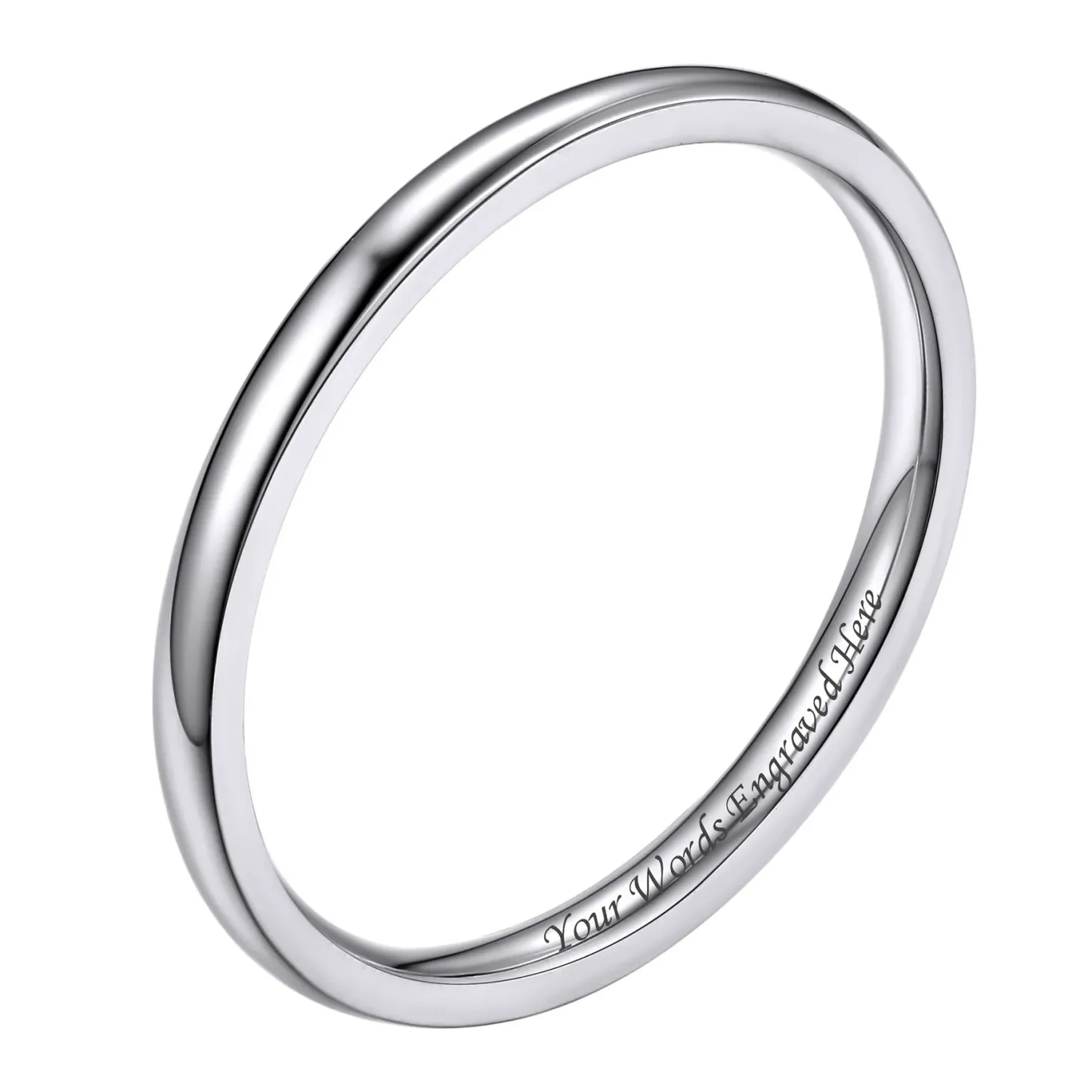 Bague Simple Personnalisée en Acier Inoxydable pour Mariage Argenté 2mm