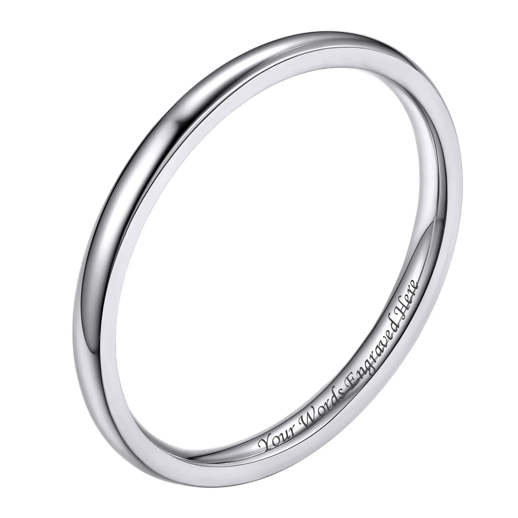 Bague Simple Personnalisée en Acier Inoxydable pour Mariage Argenté 2mm