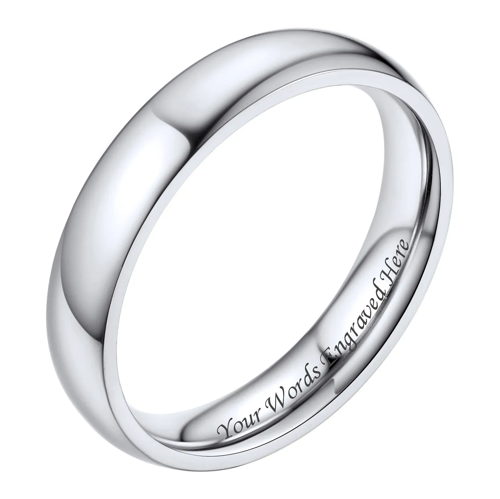Bague Simple Personnalisée en Acier Inoxydable pour Mariage Argenté 4mm