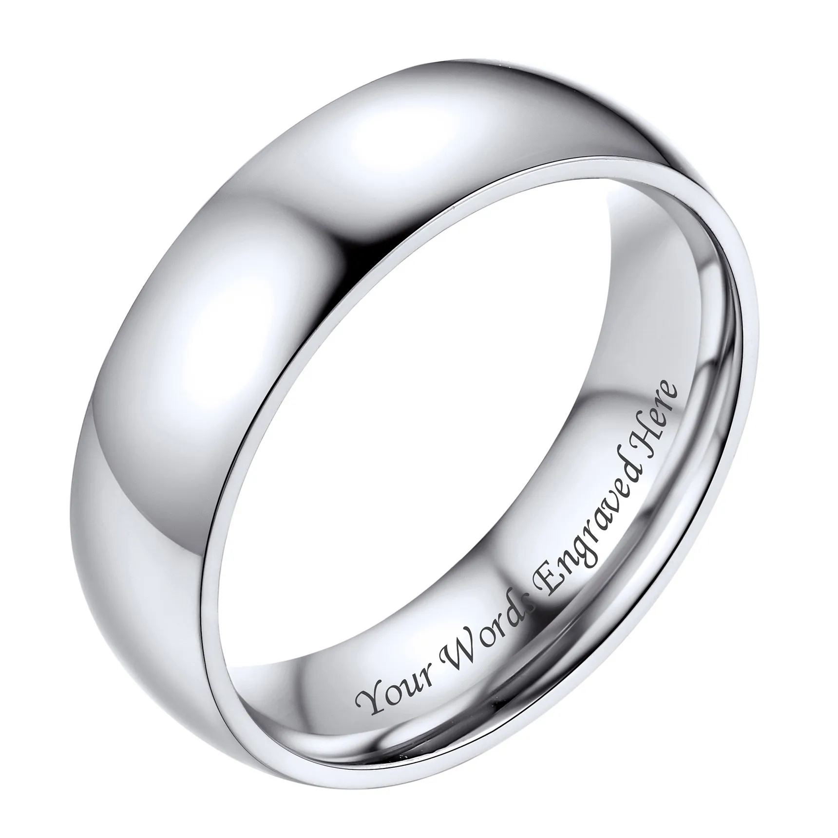 Bague Simple Personnalisée en Acier Inoxydable pour Mariage Argenté 6mm