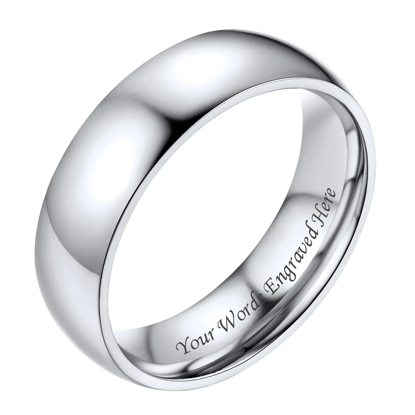 Bague Simple Personnalisée en Acier Inoxydable pour Mariage Argenté 6mm